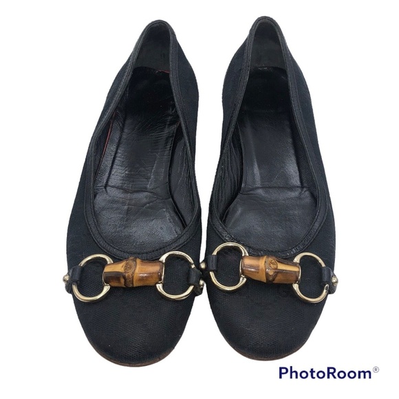Women's Gucci GG Monogram Bamboo Horsebit Loafers Flats Shoes Size 6 Black - Picture 2 of 9